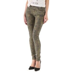 7 for All Mankind Metallic Floral Print Skinny Jeans